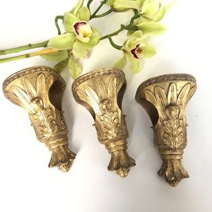 SOLD🚫3 PC Distressed GOLD Curtain Drapery Sconces